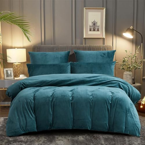 DXHOME Flauschige Kuschelbettwäsche 135x200cm Winter Blau Hellblau Plüsch Warm Pastell Flanell Winterbettwäsche Microfaser Warme Wendebettwäsche Bettbezug mit Reißverschluss + 1 Kissenbezug 80x80 cm