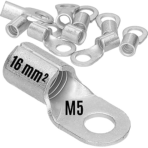 Kalitec 10x Quetschkabelschuh 16mm² M5 Ringkabelschuh Unisolierte Verbinder | 10er Pack Kupfer Quetschverbinder nach DIN 46234, blanke Kabelverbinder 16qmm, ideal für Schaltschrankbau und KFZ-Technik