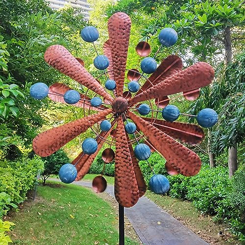 SJASD Windmühlen Aus Metall, 60 cm x 213 cm Windspiel aus Metall für den Garten,Gartenspinner mit Erdspieß,Yard Art Windskulpturen und Spinner,Windrad Gartenstecker Dekostecker