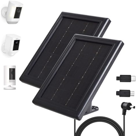 Solar Panel Charger for Ring Cameras, 5V Solar Charger, Compatible with Ring Spotlight Cam/Ring Stick Up Cam and Outdoor Wireless Security Camera/Doorbell Batteries, 16.4ft Cable (2 Pack, Black)