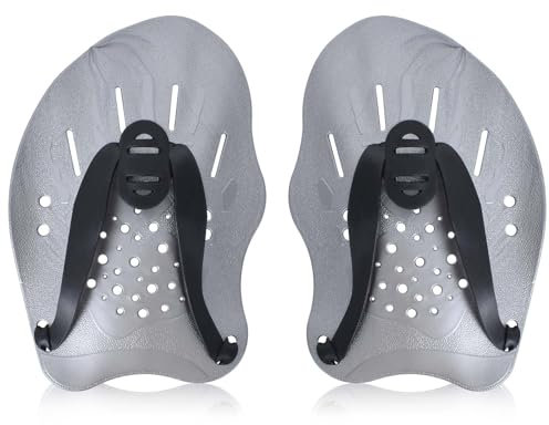 SAVOSWEET Pale da Mano per Nuoto, Pagaia per Nuoto Grigio con Cinturini Regolabili, Paddle a Mano per Nuoto Adulto, Accessori Nuoto Piscina Allenamento