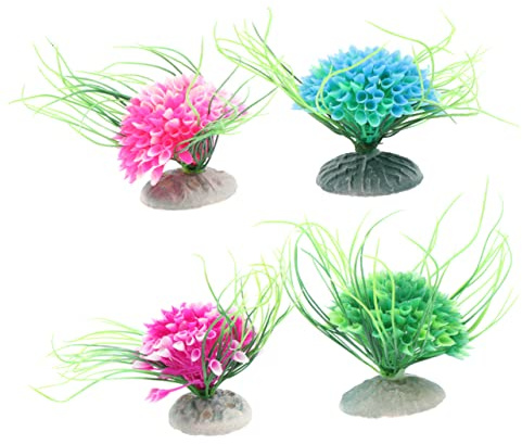 Housoutil 4 Pièces Decor Aquarium déco Aquarium Fausse Plante Plantes pour Aquarium Plantes artificielles décoration d'aquarium Plantes d'aquarium Animal grimpant Boules colorées