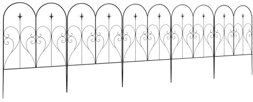 Outsunny Decoration Garden Fence, 32in x 10ft Outdoor Picket Fence Panels, 5PCs Rustproof Metal Wire Landscape Flower Bed Border Edging Animal Barrier, Black