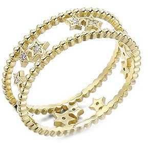 Whoiy Damen Trauring Gold 585, Echtgold Ehering Moissanit Zierlich Hochzeit Verlobungsringe Echt Gelbgold 14K Ring für Frauen Gr. 54 (17.2)