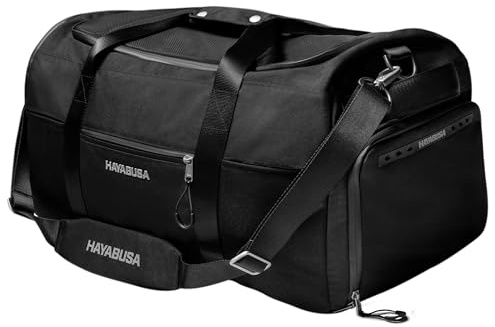 Hayabusa Airstream Athletic Duffle Turnbeutel für Damen und Herren, Schwarz, 50 l Seesack – 7 Reißverschlusstaschen, gut für Reisen, Boxen, MMA, BJJ, Kickboxen, Muay Thai, Ringen,