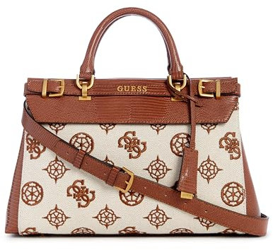 GUESS Women Sestri Luxury Satchel School Bag, top Handle, Natural/Cognac Logo, One Size