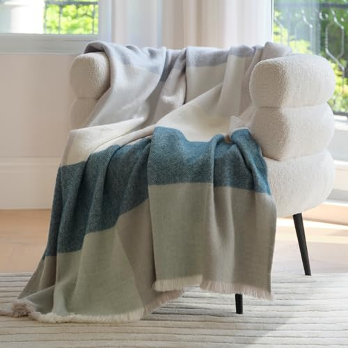 Double Stitch Alpaca Wool Throw Blanket - Warm, Soft Blanket for Couch, Luxury & Decorative Fleece Throw, Fall Plaid, Gift for Mother's Day, House Warming, 50 x 60, Sage Valley
