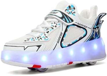 HUSKSWARE Skateskor med två hjul för barn, med justerbart växlande ljus och USB-laddning, universell för pojkar och flickor, svart, rosa, guld, silver, storlekar 28–41 EU., 29 EU