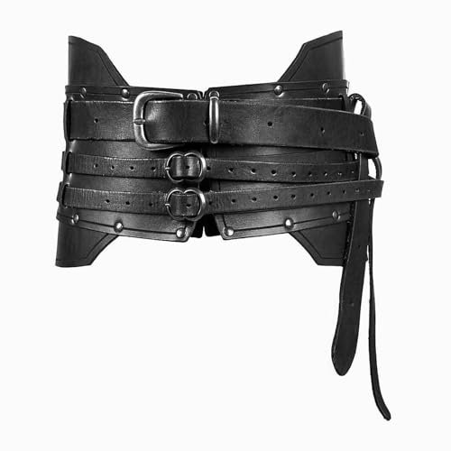 Perfeclan Mittelalterlicher Hüftgürtel, Ritterbund, Ostern, handgemachte Mottoparty, Vintage-Stil, Nierengürtel, Hüftpanzerung, PU-Panzergürtel, Schwarz