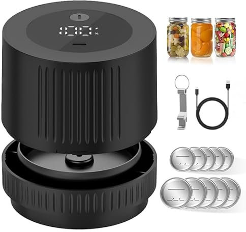 aichilra Electric Mason Jar Vacuum Sealer, Automatic Food Vacuum Sealer Machine with Wide & Regular Mouth Jar Lids LED Screen for Jam Food Vacuum Storage & Sealing Preservation