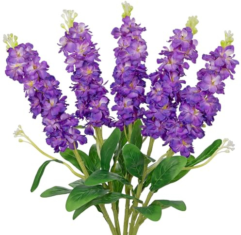 Arborus 5PCS Artificial Delphinium Flowers 25.5 Long Stem Artificial Flowers for Tall Vases Purple Artificial Flowers Fake Silk Spring Flowers for Floral Arrangement Home Wedding Party Table Decor