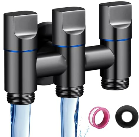 Valvula Antiretorno Agua, Llave de Paso Agua de Tres Vías, Grifo Lavadora, Desviador de Ducha con Interfaz Roscada de 4 Puntos(1/2), Adaptador Grifo Ducha, para Lavadoras e Inodoros (Gris Oscuro)