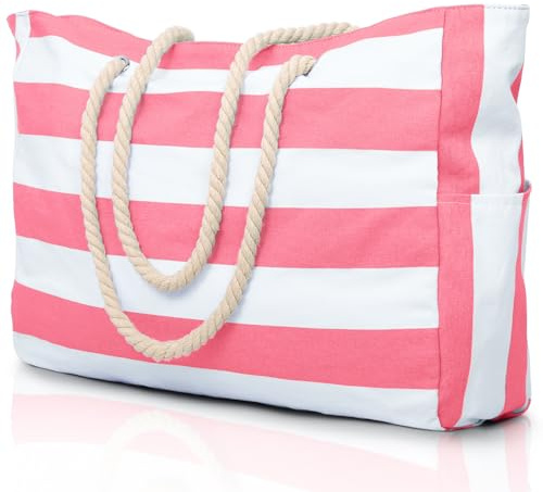 oscaurt Strandtasche Streifen Tote Bag Shopper Tasche Damen Wasserdicht Strandtasche Groß Badetasche mit Reißverschluss Handtasche Damen Umhängetasche Geschenke für Frauen