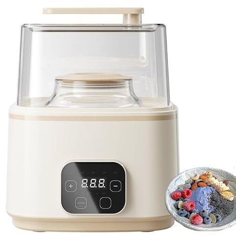 Yogurtera, máquina automática para Hacer Yogur de 1/2 litro con colador, Revestimiento de Vidrio de 3 mm de Grosor, Pantalla táctil Inteligente, Control de Temperatura y Tiempo Ajustables para Hacer