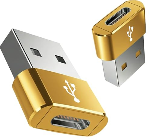 [2 Pack] USB to USB C Adapter for i-Phone 16 15, PD 20W USB-C Type C Fast Car Charger Adapter Plug for i-Phone 14, 13, 12, 11, Sam-sung S24, S23, S22 S21 S20 and More (Gold)
