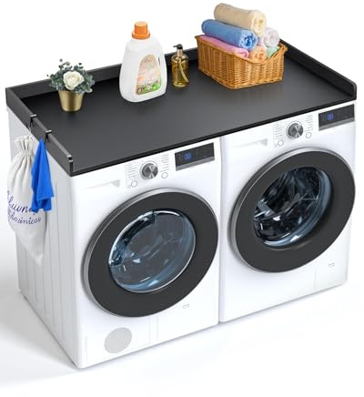 VEVOR Comptoir pour lave-linge et sèche-linge, 137x70 cm, surface de comptoir en bois, dessus résistant à l'eau, avec coussinets antidérapants, pour organisation et rangement de la buanderie, noir