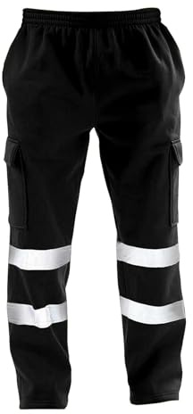 Yunshenla Feuerwehr Hose Herren Warnschutzhose Arbeitshose Stretch Reflektierende Funktionshose Sicherheitshose Schutzhose Jogginghose Elastische Taille Trainingshose mit Hoher Sichtbarkeit(#05,3XL)