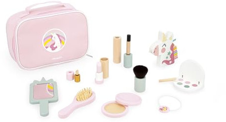 Janod - Malette Beauté - Thème Licorne - 10 Accessoires Fournies - Jouets de Maquillage en Bois FSC - Kits Jouets Cosmétiques - Dès 3 Ans - J06465, Rose
