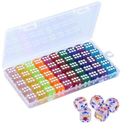 55 Pezzi Dadi gioco poliedrici in acrilico con scatola portaoggetti,14mm 10 colori set dadi,Angoli rotondi Giochi Accessori,Multicolore set dadi,per Giochi tavolo, Bar,KTV