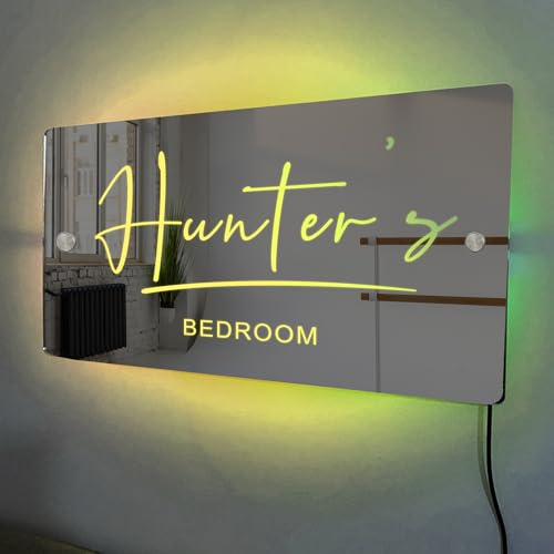 Personalised Mirror LED Light Up Mirror Neon Light Up Name Sign Personalised Birthday Christmas Gifts Custom Name Sign Wall Decoration for Living Room Bedroom Home Decor(Large)