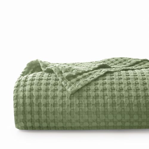 CHUFFED 100% Baumwolldecke 150 x 200 cm Tagesdecke Waffelpique Decke Weiche & Atmungsaktive Leichte Oeko-TEX® Zertifiziert-Sofa Couch Überwurf Bettüberwurf Kuschedecke Bettdecke Grün