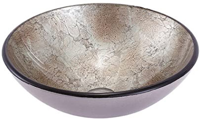 JYBNBBE Lavandino da appoggio per Bagno con Scarico, lavabo da appoggio in Vetro temperato, Spessore 12 mm, lavabo da appoggio sul Piano, lavabo Marmorizzato,Round