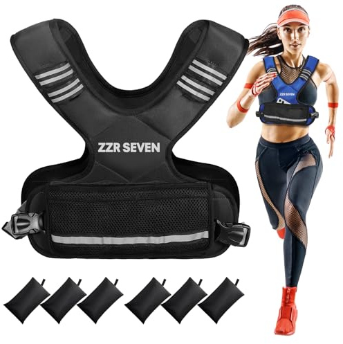 ZZR SEVEN Weighted Vest for Women and Men, 4-10lbs/11-20lbs Adjustable Weighted Vest with 6 Iron Sand Weights, Running Vest for Strength Training, Workout, Running, Fitness, Weight Loss (Black, 11-20lb)