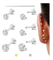Sllaiss 3 Paar Medizinische Ohrstecker Chirurgenstahl, Piercing Ohr Gold | 16/18/20G Ohrstecker Flacher Verschluss, Tragus/Helix Piercing Chirurgenstahl, Ohrringe Edelstahl Damen, Wasserfest