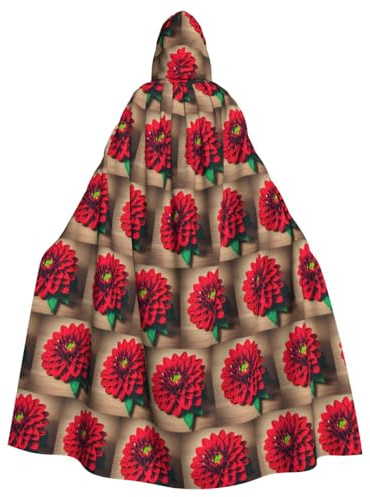 SDEGTHO Cape à capuche rétro en bois avec motif floral rouge et dahlia pour adulte - 145 cm - Chapeau surdimensionné pour vampire