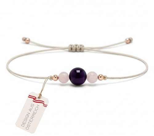 Kara Designs Rosenquarz Armband Damen I 925 Sterling Silber Roségold I Der Stein der Liebe I Handgefertigtes Edelstein Armband für innere Ruhe und Harmonie (Amethyst/Rosenquarz)