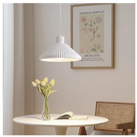 Pendant Lamps Resin Art Wabi sabi Hanging for Foyer Hotel Hall Lighting. Cream Wind Cone Shade Chandelier Lamp for Doorway Decoration. (White)