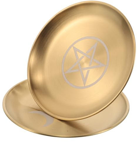 WEKADRIN 2 Pièces Lot de 2 Plateaux Rituels Pentagramme et Triple Lune en Acier Inoxydable, Plateau d'Autel Ésotérique Multifonction pour Offrandes, Porte-Bougies, Bol d'Offrande et