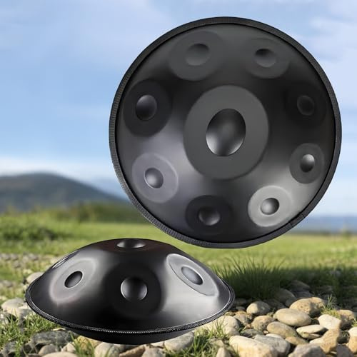 22 Zoll Handpan Drum Professionelles 12/10/9-Ton Percussion-Instrument in D-Moll, 432Hz 440Hz | Ständer, Koffer, Schlägeln/Steel Tongue Drum | für Studio, Bühne, Therapie(Black,432HZ/12Note)