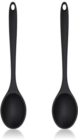 2 Pcs Silicone Serving Spoon Set, Heat Resistant Nonstick Kitchen Spoons | Durable Nylon Core, Easy Clean Design, Cooking Stirring Scooping Mixing Utensils