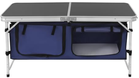 TaNeHaKi Mesa de camping plegable con espacio de almacenamiento, 120 x 47 x 70 cm, mesa de picnic portátil con paneles, 3 alturas ajustables, muebles de camping al aire libre para fiestas de barbacoa