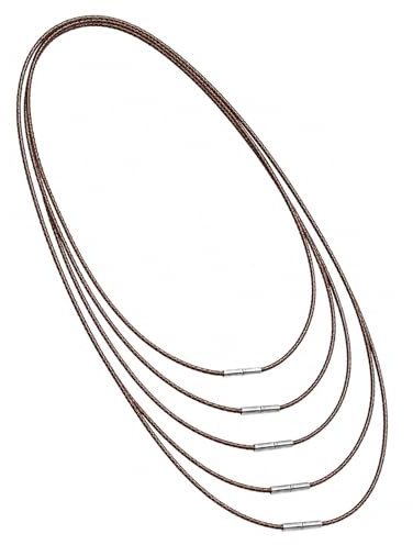 YAWYO Juego de 5 Cordones de Cuero para Collar con Cierre, Collar de Cuero Marrón (1mm) para Hombre y Mujer, Longitudes 45cm 50cm 55cm 60cm 70cm, para Creación de Joyas DI