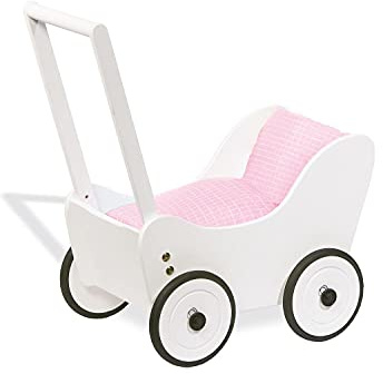 PINOLINO Dockvagn 'Maria', av trä, med bromssystem, gåvagn med hjul av gummerat trä, för barn 1-6 år, vit