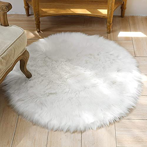 HEQUN Faux Lammfell Schaffell Teppich, Lammfellimitat Teppich Longhair Fell Optik Nachahmung Wolle Bettvorleger Sofa Matte (60x 60 cm, Weiße) | Kunstfell, langhaarige Optik, Wollimitat, Bettvorleger, Sofakissen