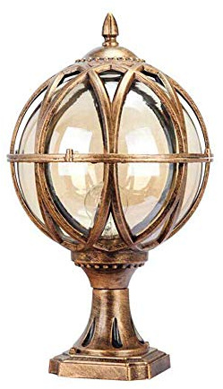 Retro Außensäulenleuchte Kugel Wasserdichte Bronze Sockelleuchte Im Freien Gartenleuchte Rasen Terrasse Villa Balkon Zaun Hotel Landschaft Innenhöfe Wegeleuchte (27.5 * 14 * 48 cm)