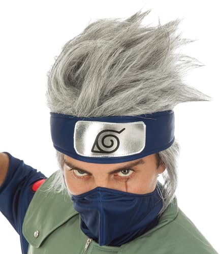 Chaks - Kakashi Hatake Perücke, Anime Kostüm Accessoire | Offizielle Naruto Verkleidung, Silber-Graue Perücke im Ninja Look für Karneval, Cospaly und Comic Con