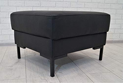 Quattro Meble Schwarz Echtleder Hocker Sitzhocker Rindsleder Sitzwürfel 60x55 Fußhocker Polsterhocker Echt Leder Puff Modell KANTE mit schwarzen Edelstahlfüßen