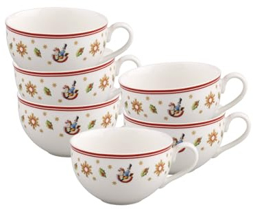 Villeroy & Boch Toy's Delight Lot de 6 tasses à café/thé, 200 ml, avec décoration de Noël, en porcelaine de qualité supérieure, blanc/rouge