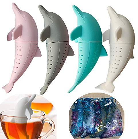Delphin Tea Infuser Tea Filter Cute Animal Loose Leaf Tea Infuser Teesieb Silikon Teesieb für Teeliebhaber 4er Pack Perfekter Teekugeln Filter für mehr Genuss Tee-Zeiten mit Freunden und Familie