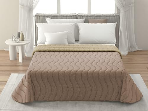 MAXIME MAISON - Tagesdecke 240x260 cm Beige/Tortora Wendedesign, Tagesdecken Herbst/Frühling (100 gr/mq) Steppdecke Doppelbett Unterfüttert, Gesteppt, Weiche Mikrofaser, Made in Italy