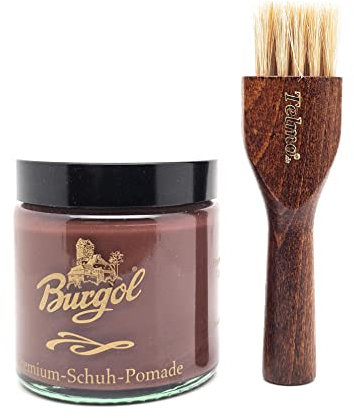 Burgol Premium Schuh Pomade 100ml mit Langer Tiegelbürste Kastanie
