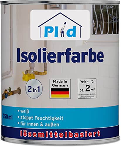 Plid® Isolierfarbe weiss [Anti Schimmel] - Sperrgrund - Nikotinsperre - isoliert Wasser-, Ruß-, & Nikotinflecken dauerhaft - verhindert Salzausblühungen - Farbe weiß 0,75L