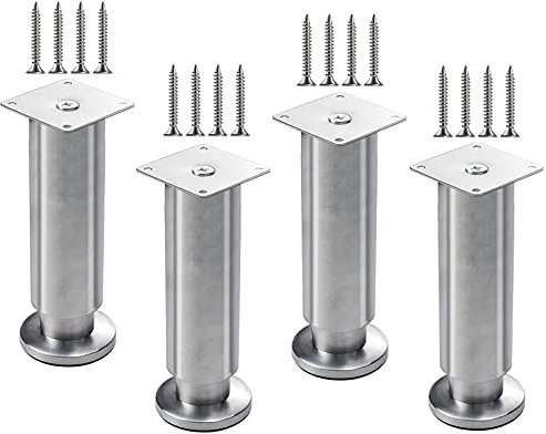 YHBZ 4Pcs Metall Möbelfüße,Edelstahl Möbelbeine,Silber Tischbein,Verstellbare Stützfüße,Sofa Füße Kabinettfüße Dickes Material Möbel Zubehör,Mit x16 Schrauben,25cm/9.8in