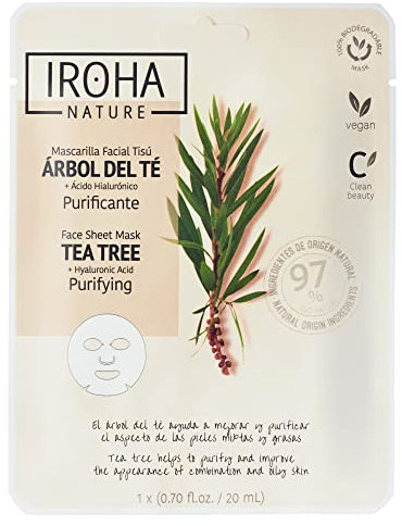 IROHA NATURE - Mascarilla Facial Purificante con Árbol del Té | Cosmética Coreana Seborreguladora | Mejora el Aspecto de las Imperfecciones