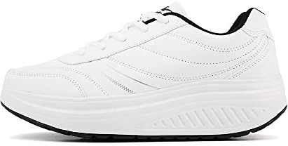 JOMIX Herren Sneaker Plateau Sportschuhe Turnschuhe Laufschuhe Bequeme Abrollsohle Anti-Rutsch Wippschuhe Abrollschuhe Fitness Gym Outdoor (02 Weiß, 42 EU)