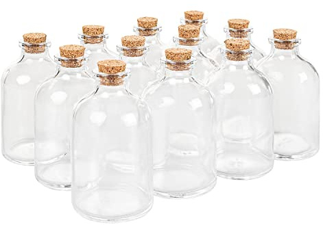 Infinitude Event Supplies Mini Clear Glass Wedding Favour Bottles 50ml/2oz Cork Stopper Table Decoration Jars Pack of 25/50/75/100/125/150 (125)